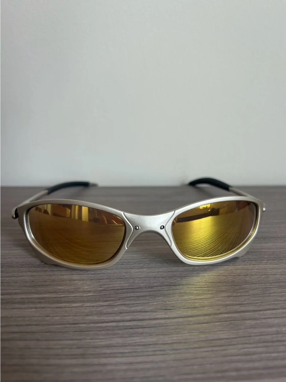 Men's Silver Frame Sunglasses with Gold Lenses